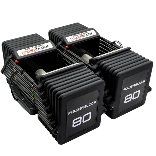 PowerBlock Pro 100 EXP Adjustable Dumbbells - 80 lb Set Knurled Handles.