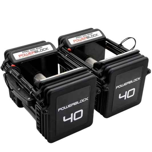 PowerBlock Pro 100 EXP Adjustable Dumbbells - 40 lb. Set Knurled Handles.