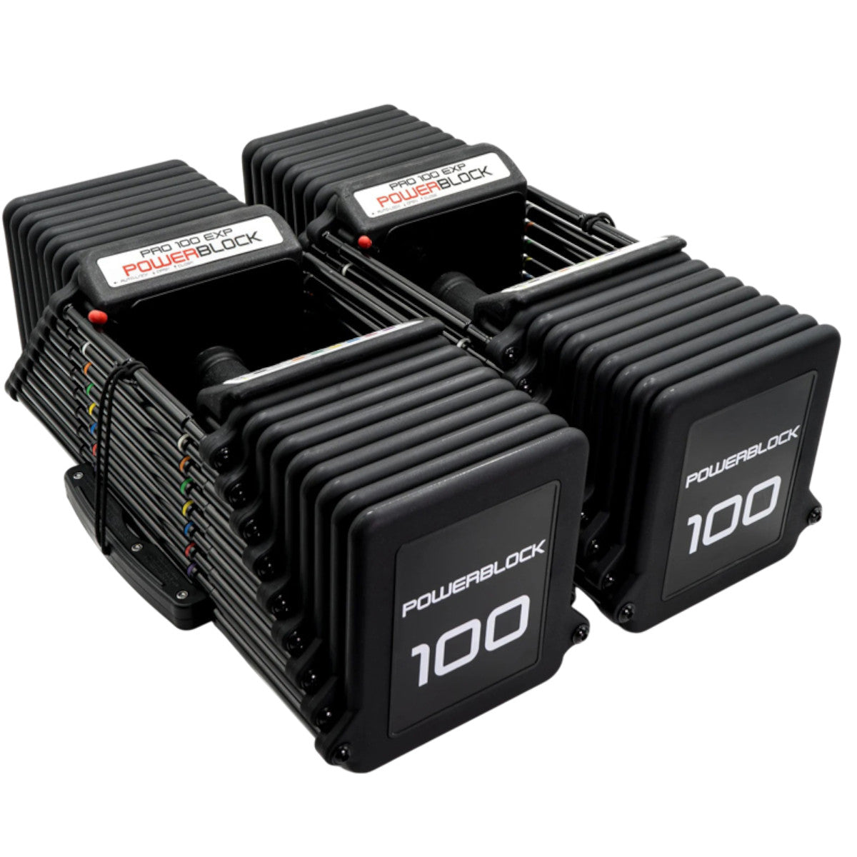 PowerBlock Pro 100 EXP Adjustable Dumbbells - 60 lb Set TPR Handles.