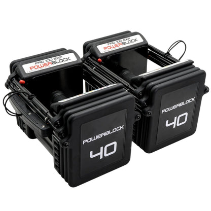 PowerBlock Pro 100 EXP Adjustable Dumbbells - 40 lb. Set TPR Handles.