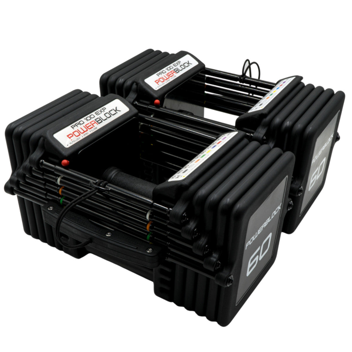 PowerBlock Pro 100 EXP Adjustable Dumbbells - 60 lb Set TPR Handles.