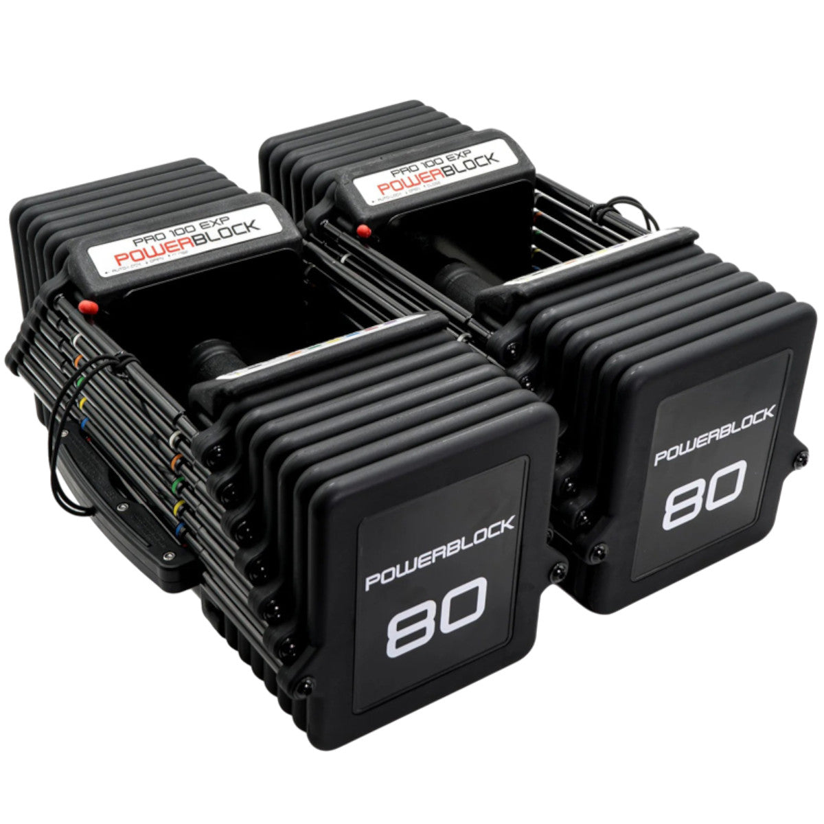 PowerBlock Pro 100 EXP Adjustable Dumbbells - 80 lb Set TPR Handles.