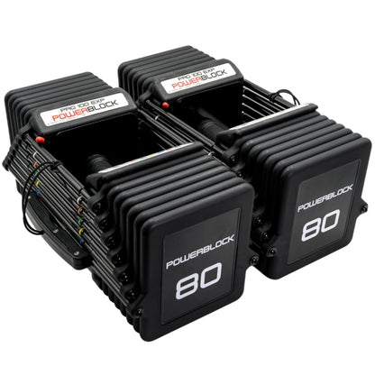 PowerBlock Pro 100 EXP Adjustable Dumbbells - 80 lb Set TPR Handles.