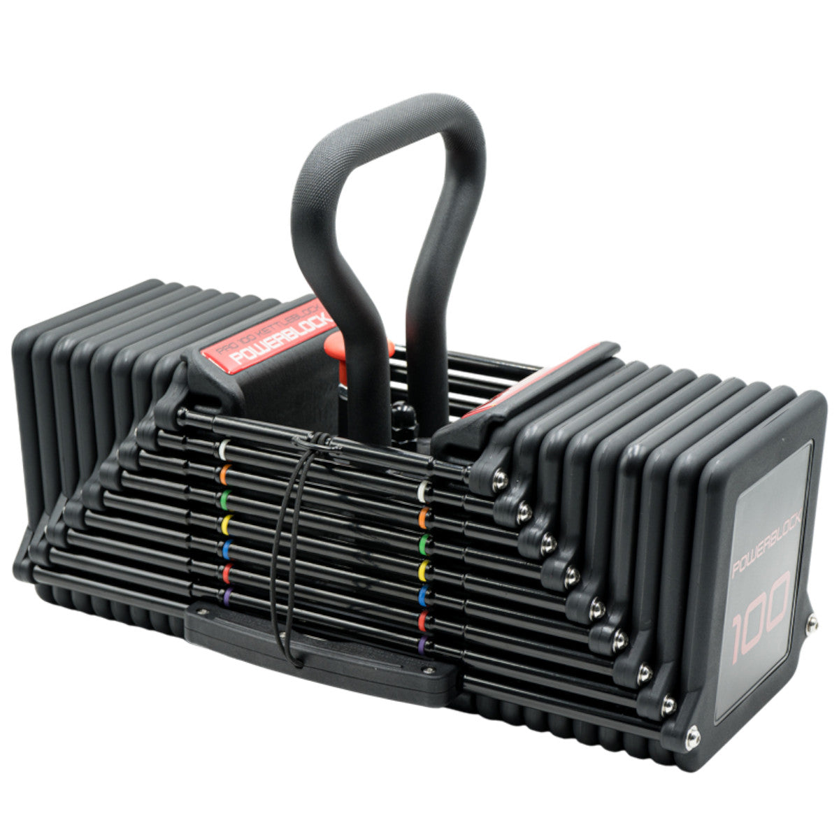 PowerBlock Pro 100 Kettlebell Handle with weight plates.