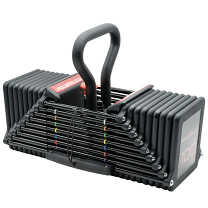 PowerBlock Pro 100 Kettlebell Handle with weight plates.