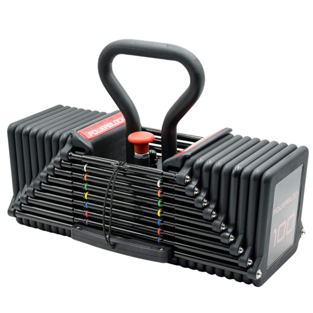 PowerBlock Pro 100 Kettlebell Handle with weight plates - opposite side view.