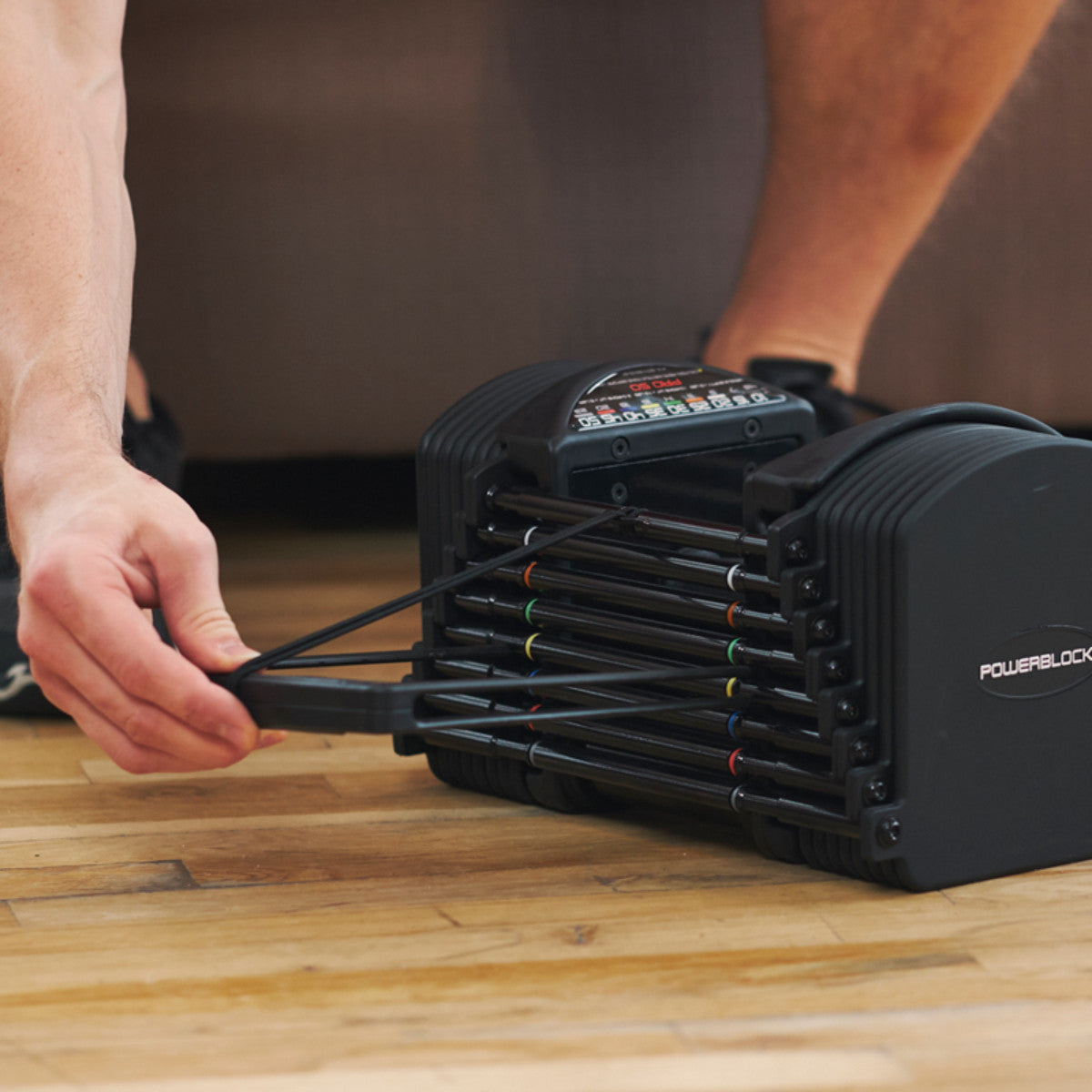 PowerBlock Pro 50 Adjustable Dumbbell weight selection.