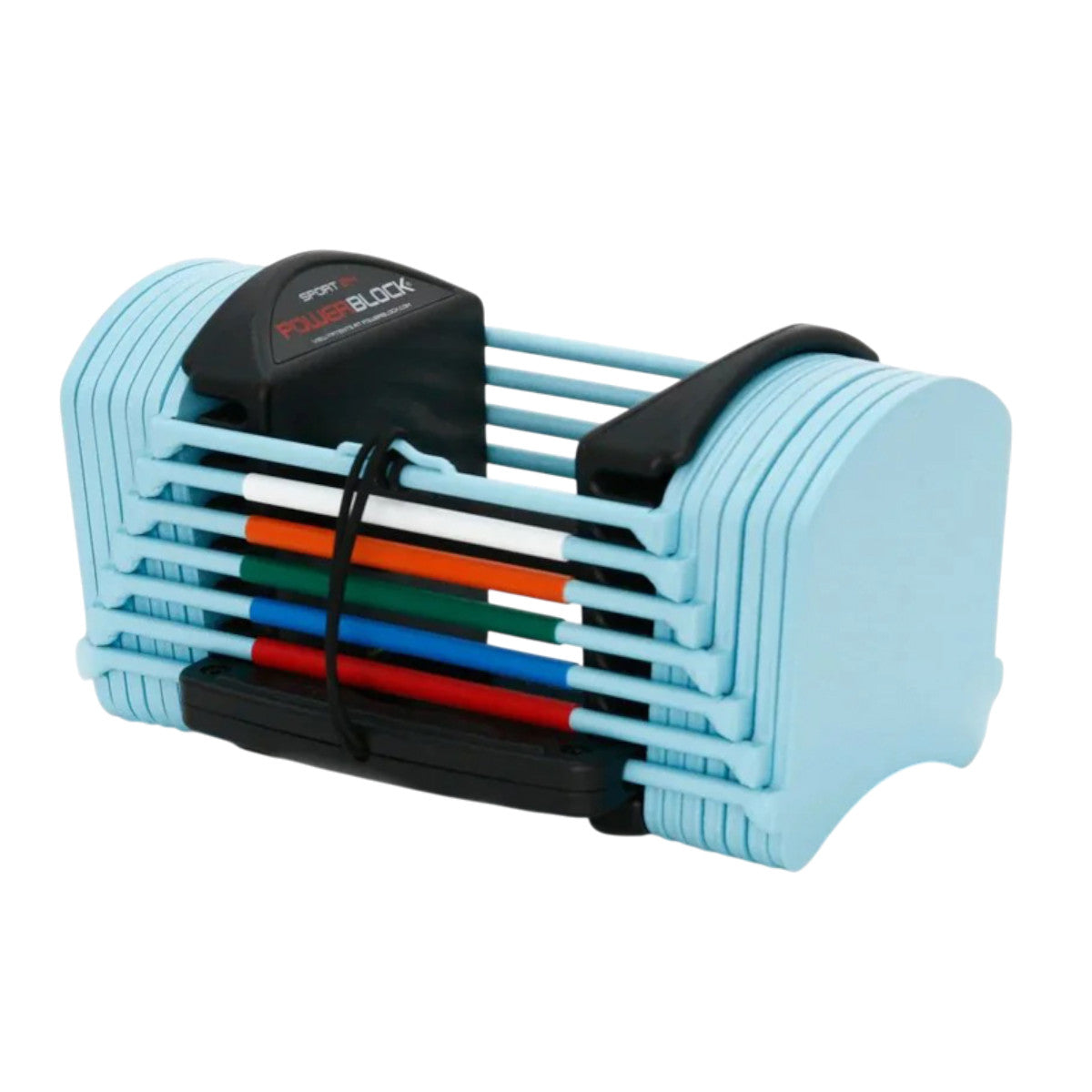 Pair of light blue PowerBlock Sport 24 on white background