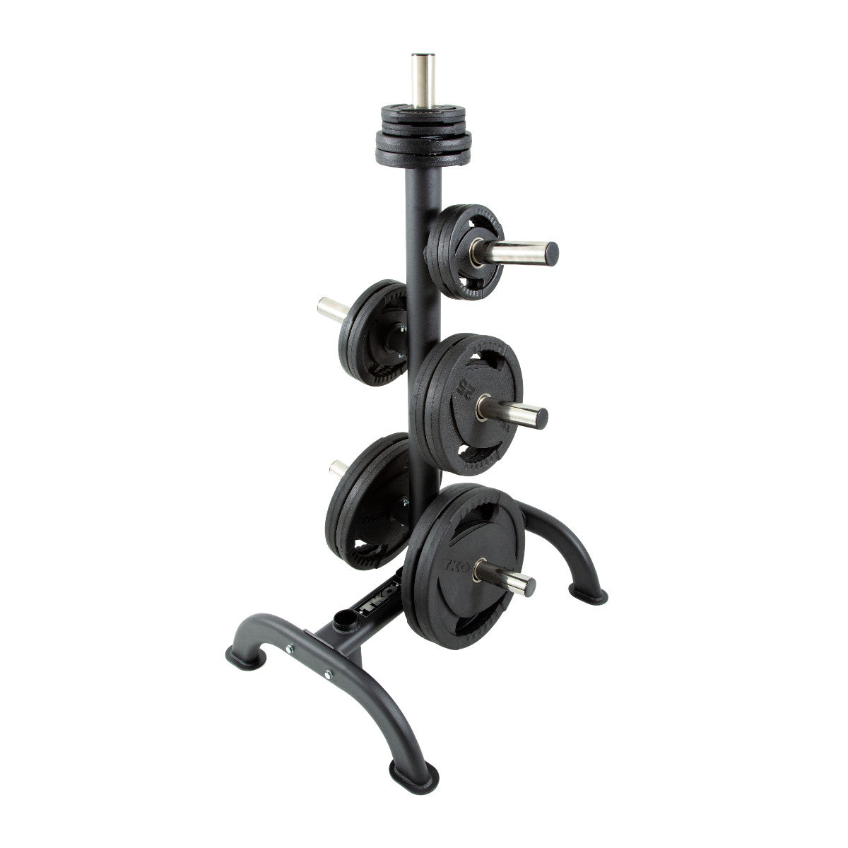 TKO 803OR Olympic Rubber Grip Plates on 6210 plate tree shown on white background.