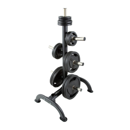 TKO 803OR Olympic Rubber Grip Plates on 6210 plate tree shown on white background.