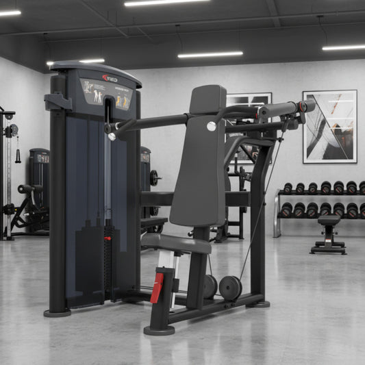 TKO 7008-G2 converging shoulder press in high end gym