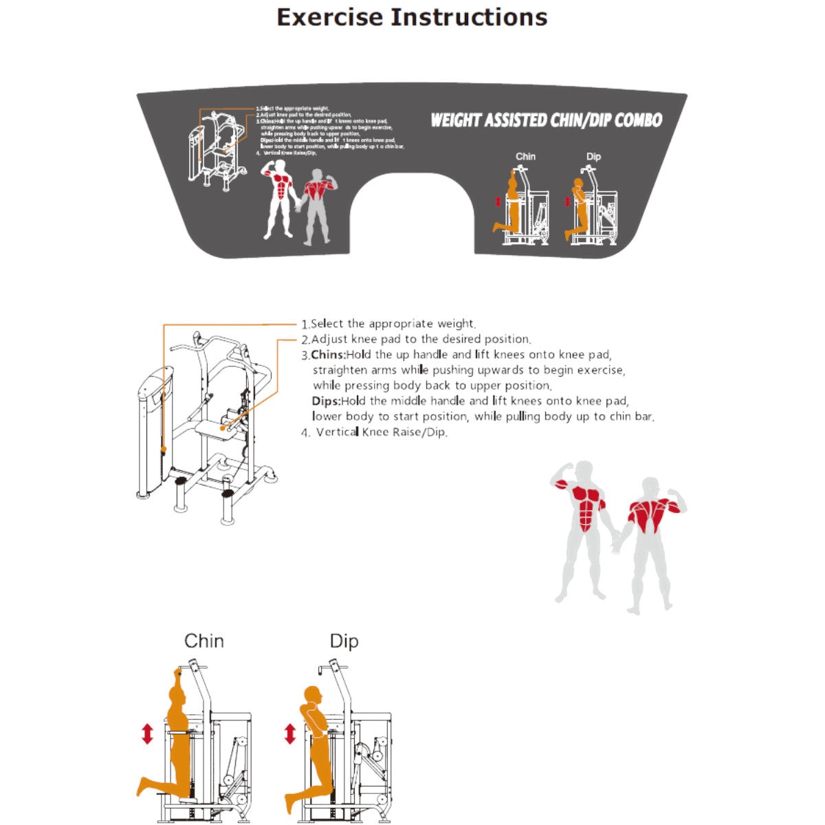 TKO 7026-G2 Signature Series Weight Assisted Chin/Dip exercise chart