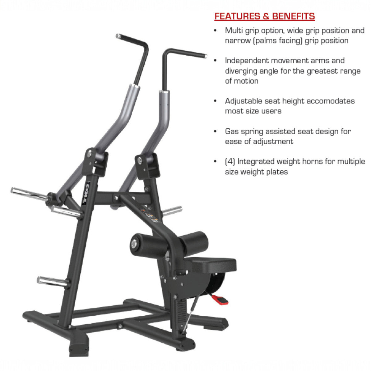 TKO 703PD Signature Unilateral Diverging Lat Pull Down features