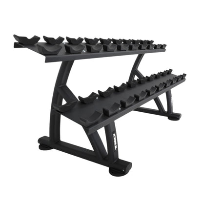 TKO 7051B-BK 10 Pair Dumbbell Saddle Rack side view on white background