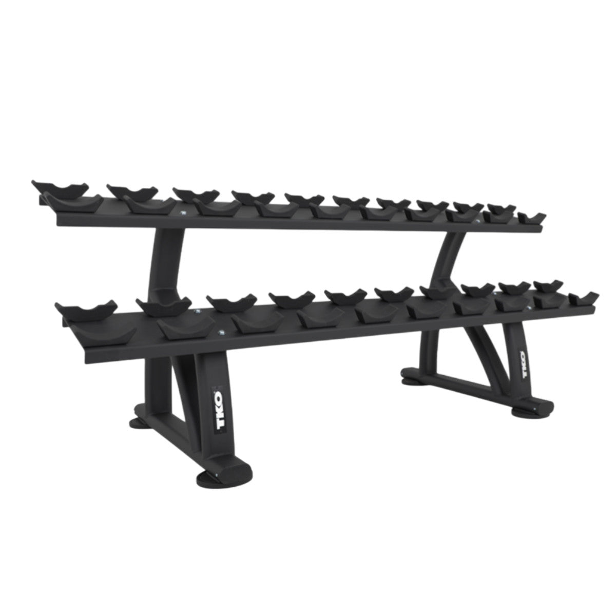 TKO 7051B-BK 10 Pair Dumbbell Saddle Rack angle view on white background