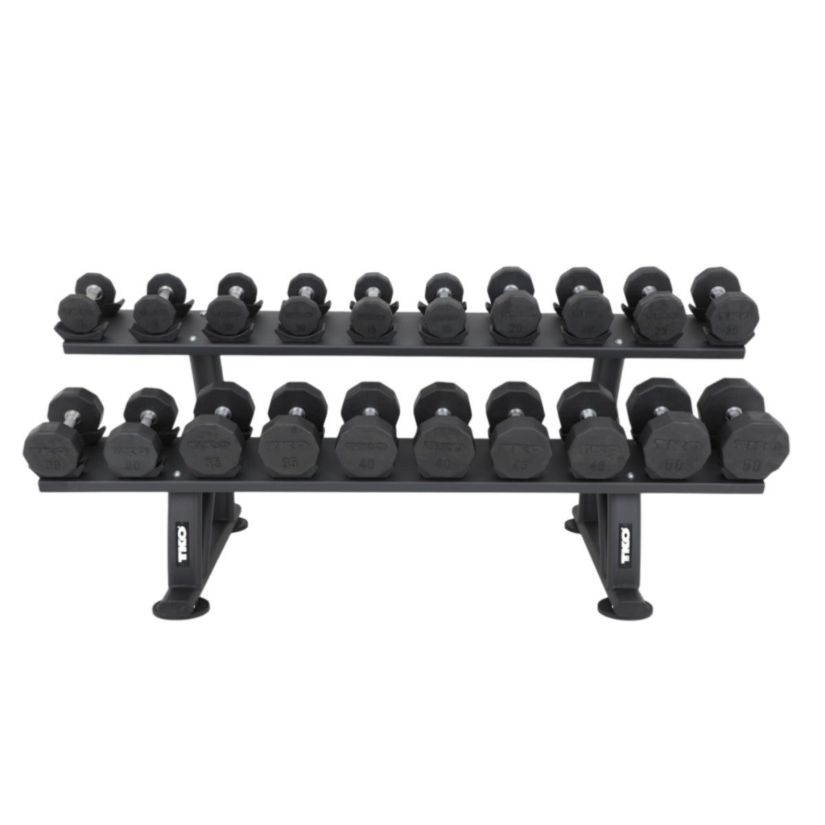TKO 7051B-BK 10 Pair Dumbbell Saddle Rack angle view on white background