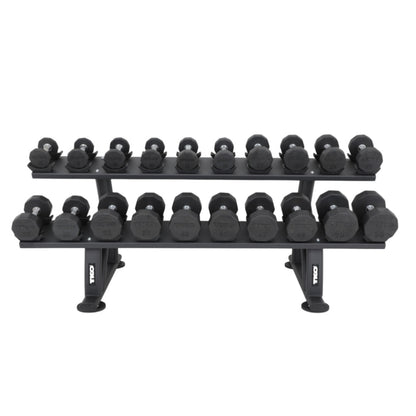TKO 7051B-BK 10 Pair Dumbbell Saddle Rack angle view on white background