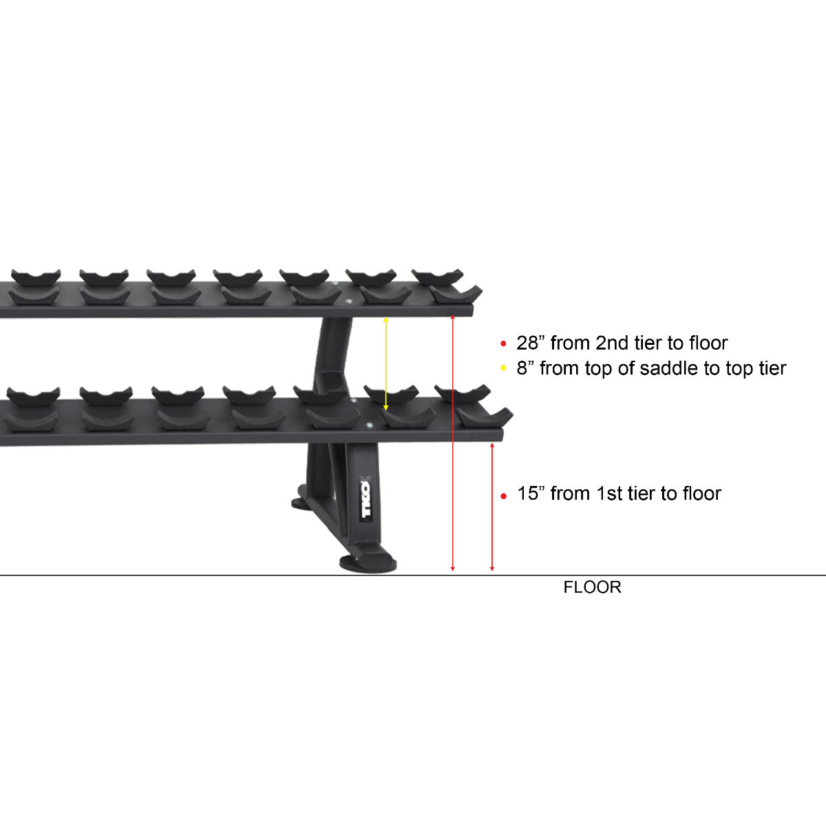 TKO 7051B-BK 10 Pair Dumbbell Saddle Rack specs