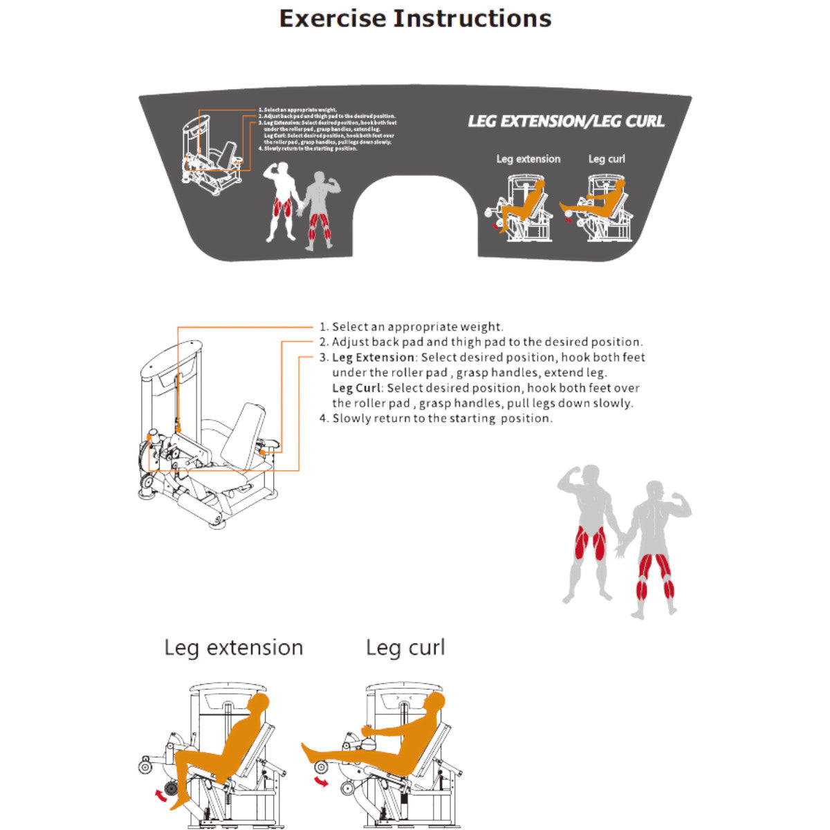 TKO 7062-G2 Signature Series Leg Extension / Leg Curl exercise chart
