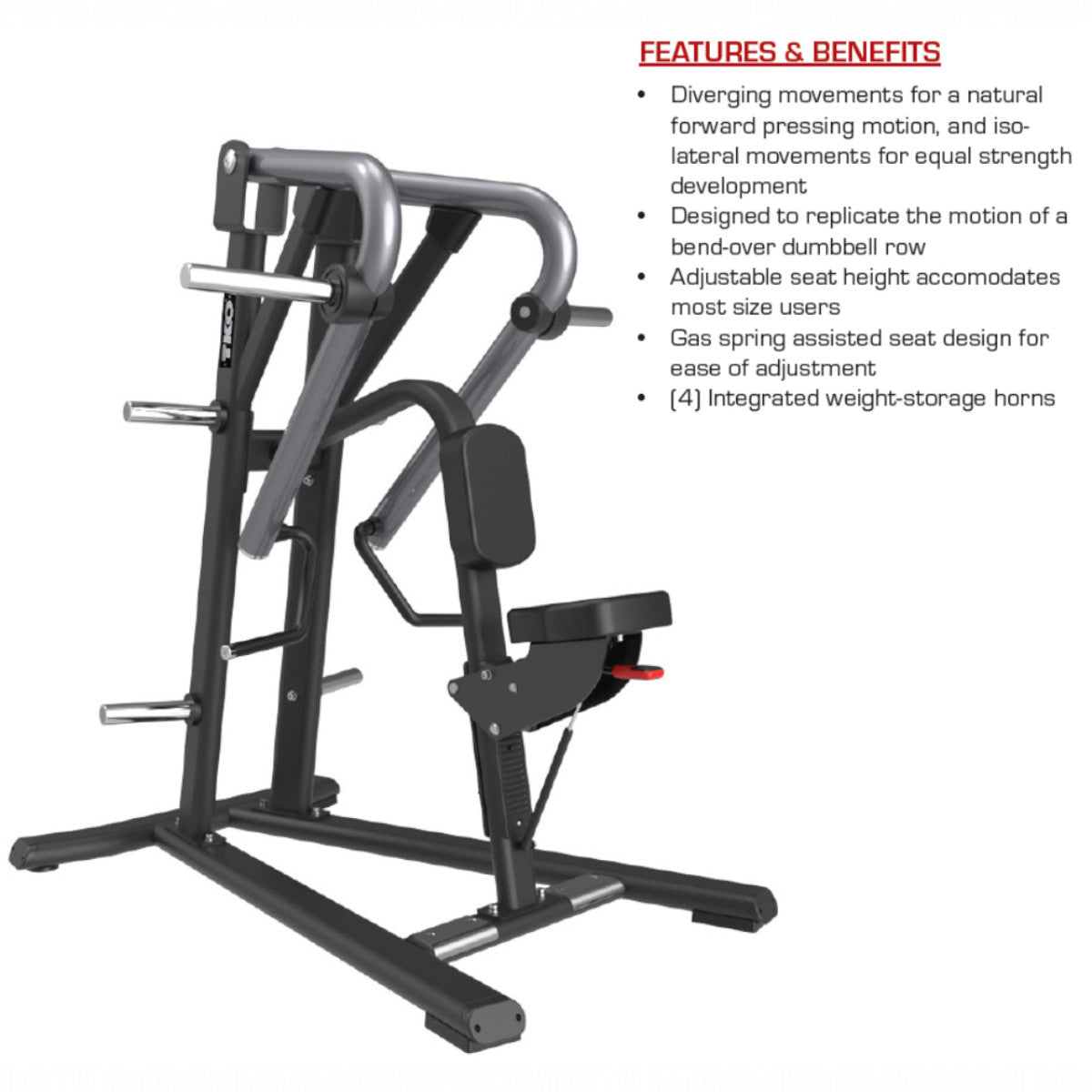 TKO 707LR Signature Unilateral Diverging Low Row features