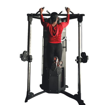 TKO 8060FT2-BK Functional Trainer with person doing pull-up shown on white background