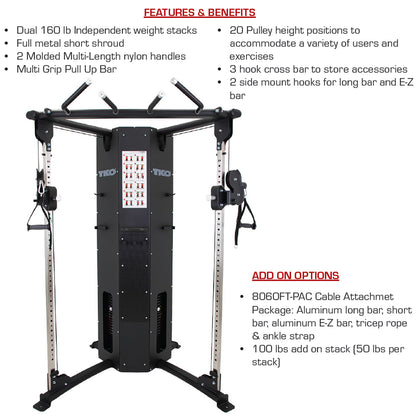 TKO 8060FT2-BK Functional Trainer feature shown on white background