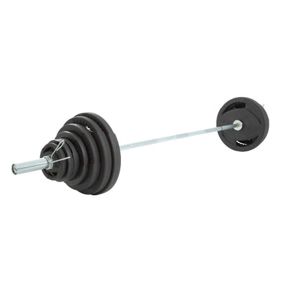 TKO 803OR-300K 300Lb Olympic Rubber Plate set w/ 500lb Bar & Collars on white background