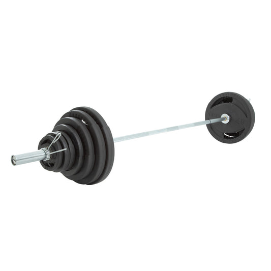 TKO 803OR-300K 300Lb Olympic Rubber Plate set w/ 500lb Bar & Collars on white background