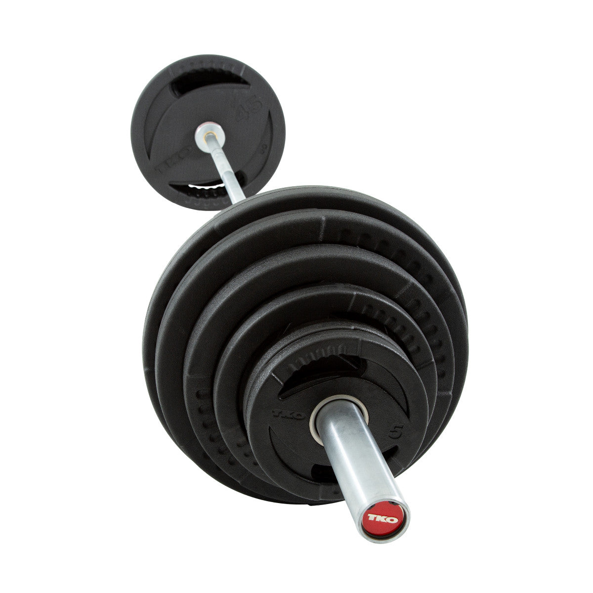 TKO 803OR-300MB 300Lb Olympic Rubber Plate set w/1500lb Bar & Collars on white background