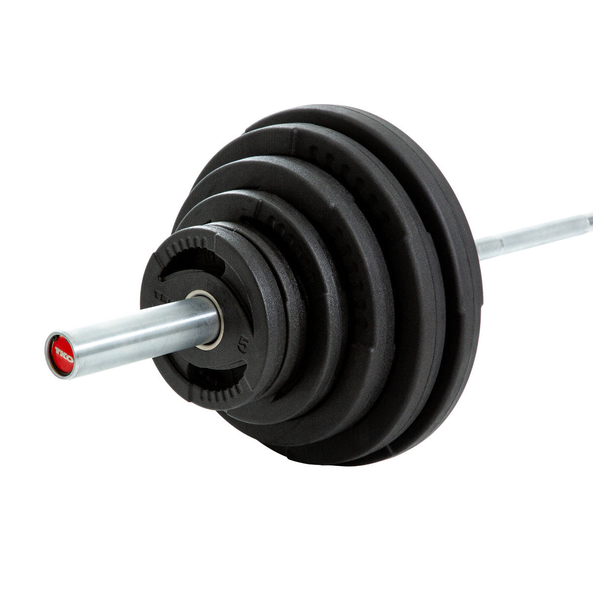 TKO 803OR-300MB 300Lb Olympic Rubber Plate set w/1500lb Bar & Collars on white background