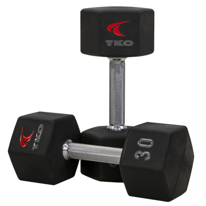 Pair of TKO 816TXU 30 lb dumbbells shown on white background