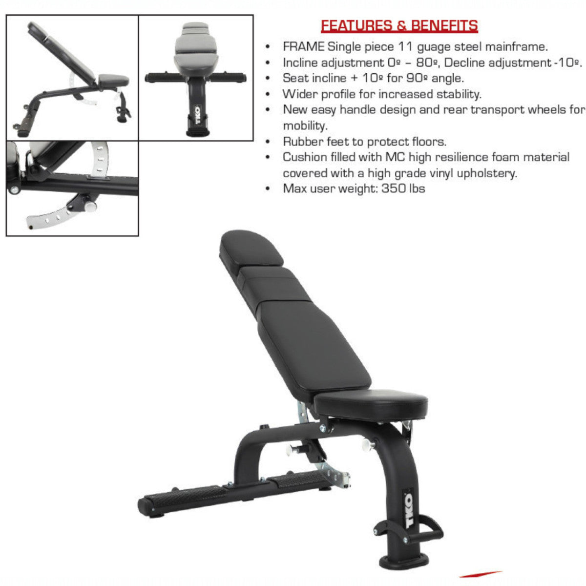 TKO 824FID-BK Signature FID Bench info