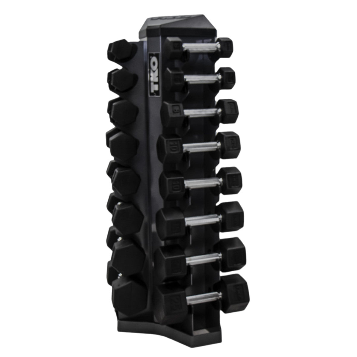 TKO 826VDR8-SM 8 Pair Vertical Dumbbell Rack with dumbbells on white background