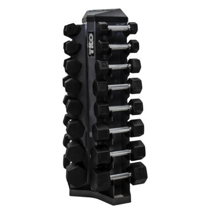 TKO 826VDR8-SM 8 Pair Vertical Dumbbell Rack with dumbbells on white background
