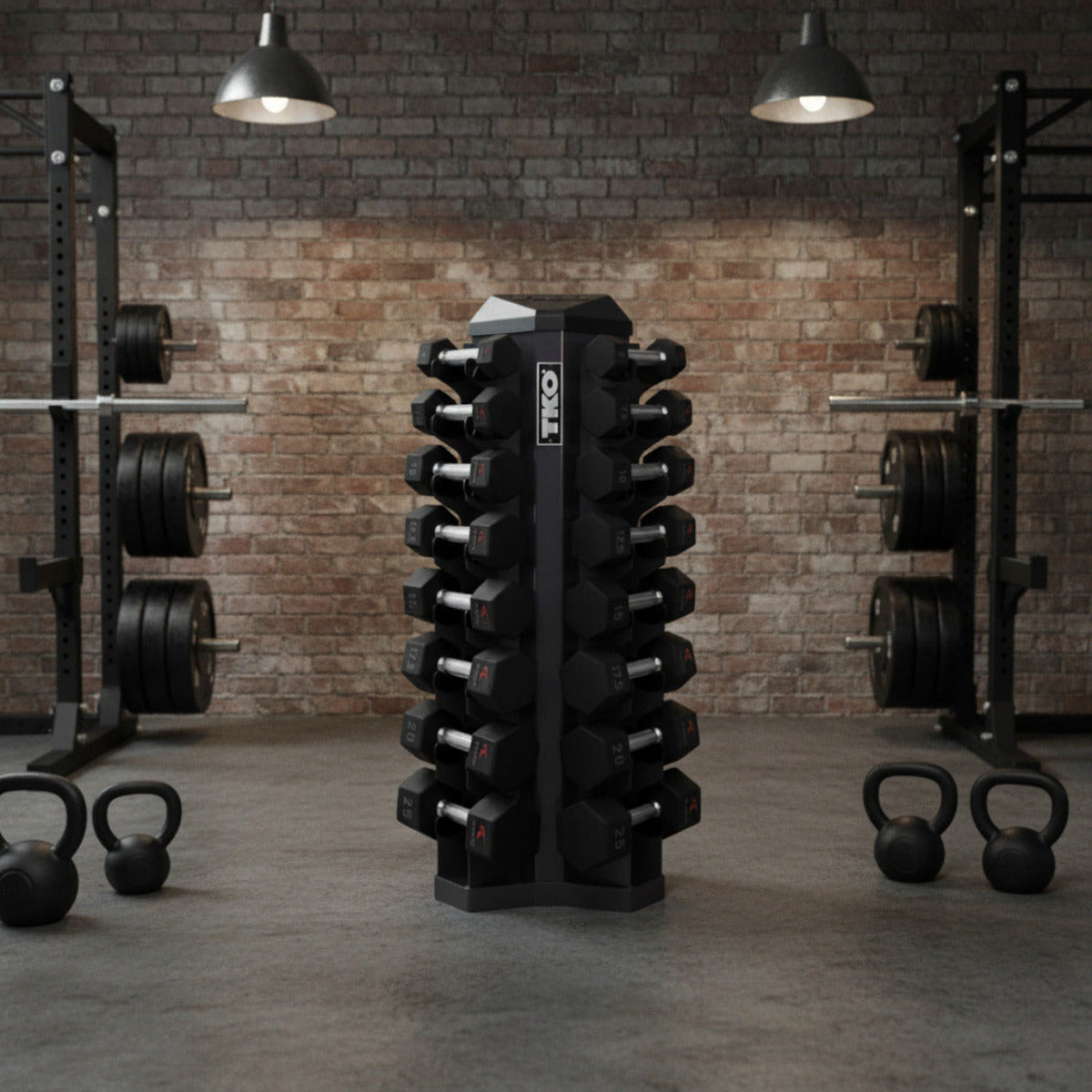 TKO 826VDR8-SM 8 Pair Vertical Dumbbell Rack in gym