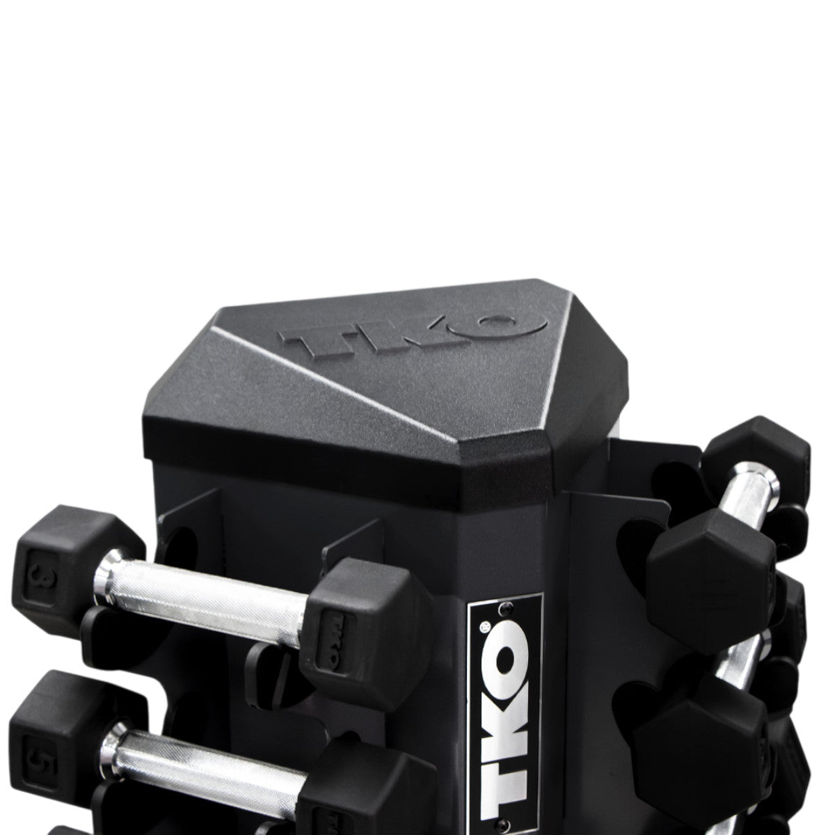 TKO 826VDR8-SM 8 Pair Vertical Dumbbell Rack closeup on white background
