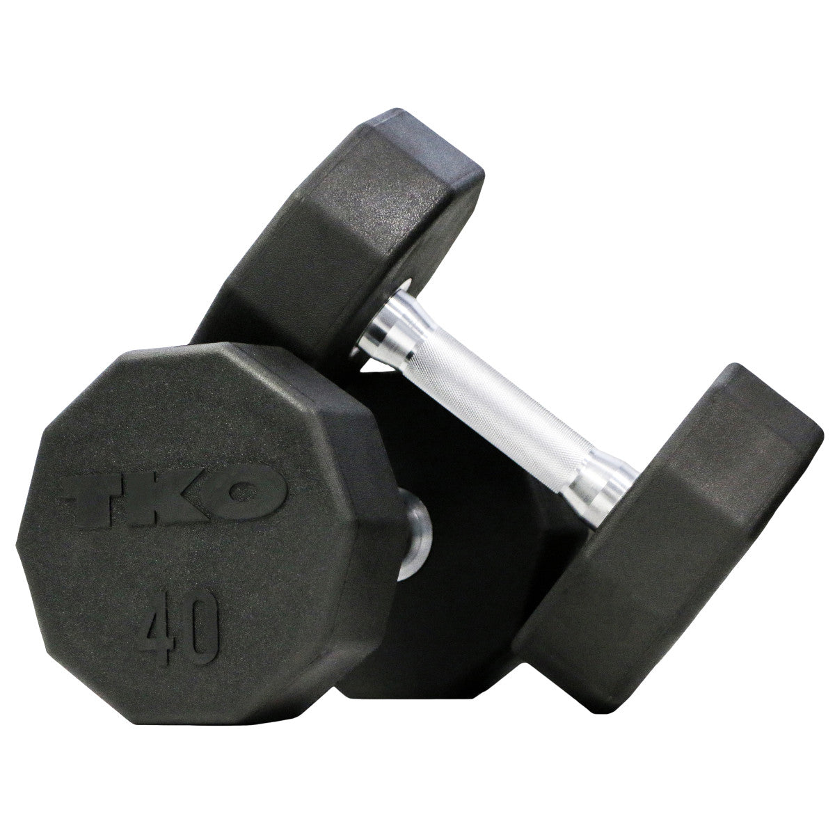 Black TKO 829TR dumbbells on a white background