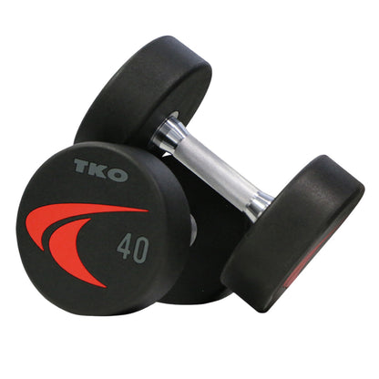 Pair of TKO 830US Signature Urethane Dumbbells on white background.