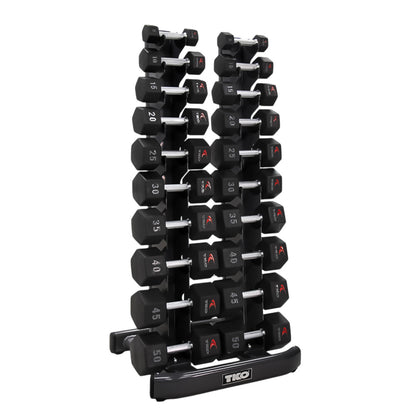 TKO 840VDR10 with Urethane Hex dumbbells on white background angled