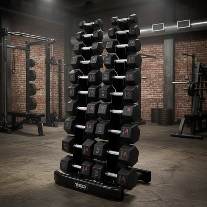 TKO 840VDR10 with Urethane Hex dumbbells in hardcore gym