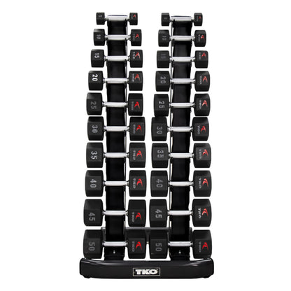 TKO 840VDR10 with Urethane Hex dumbbells on white background