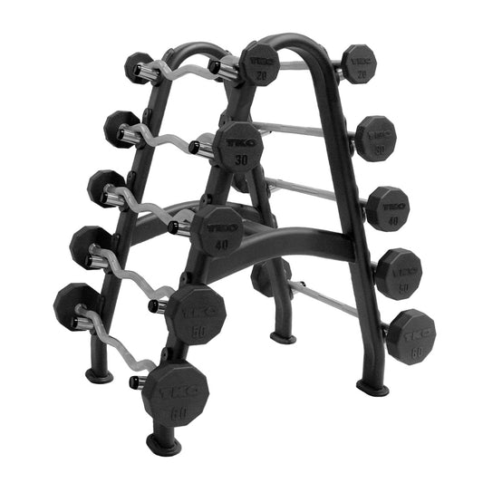 TKO S846-805807 10 Sided Straight & Curl Barbells 20 to 60LB w/Rack on white background