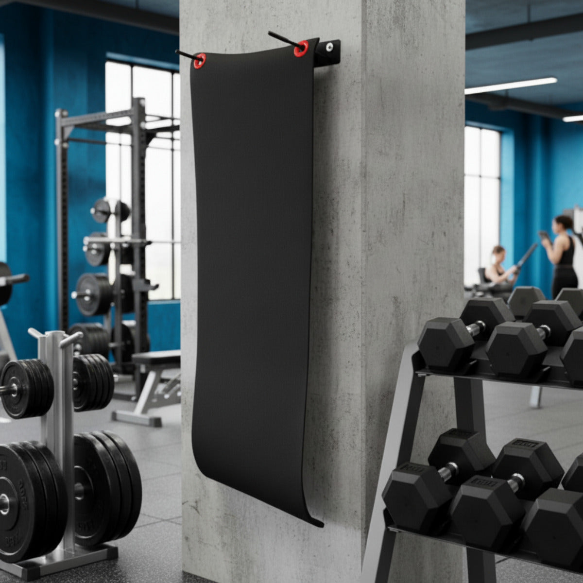 TKO 5723CMG Eight Commercial Hanging Mats with Wall Mount Rack in gym