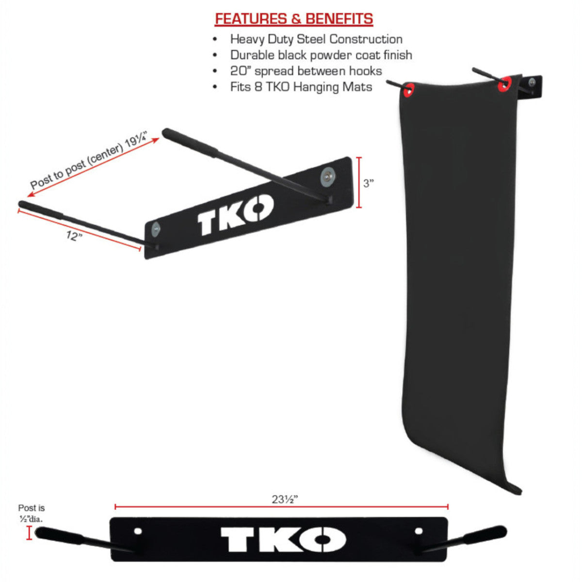 TKO 5723CMG Eight Commercial Hanging Mats with Wall Mount Rack info