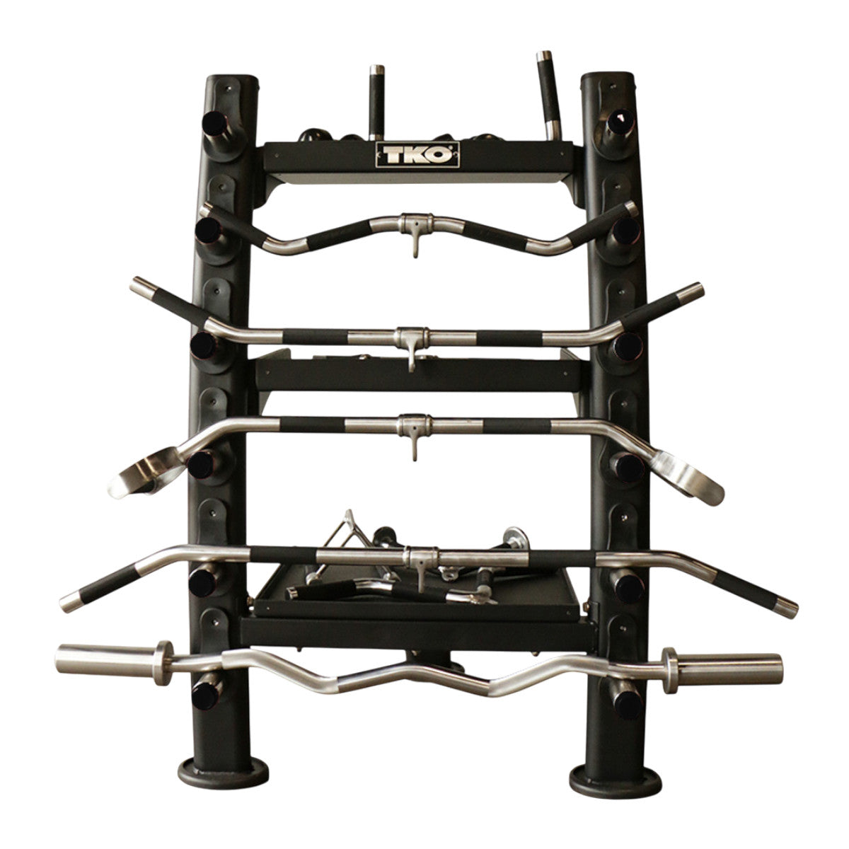 TKO 848ACR-BK Accessory Rack loaded with cable attachments on a white background
