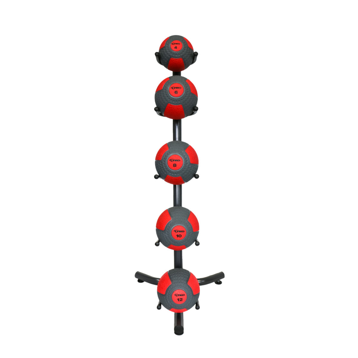 TKO S849-CMB4-12 4LB through 12LB med ball set w/ 5 ball rack on white background