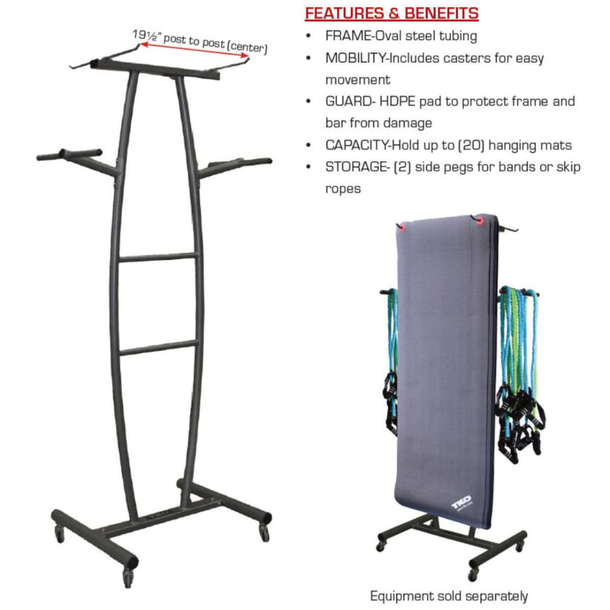 TKO 850MR-BK is the Commercial Hanging Club Mat Rack info