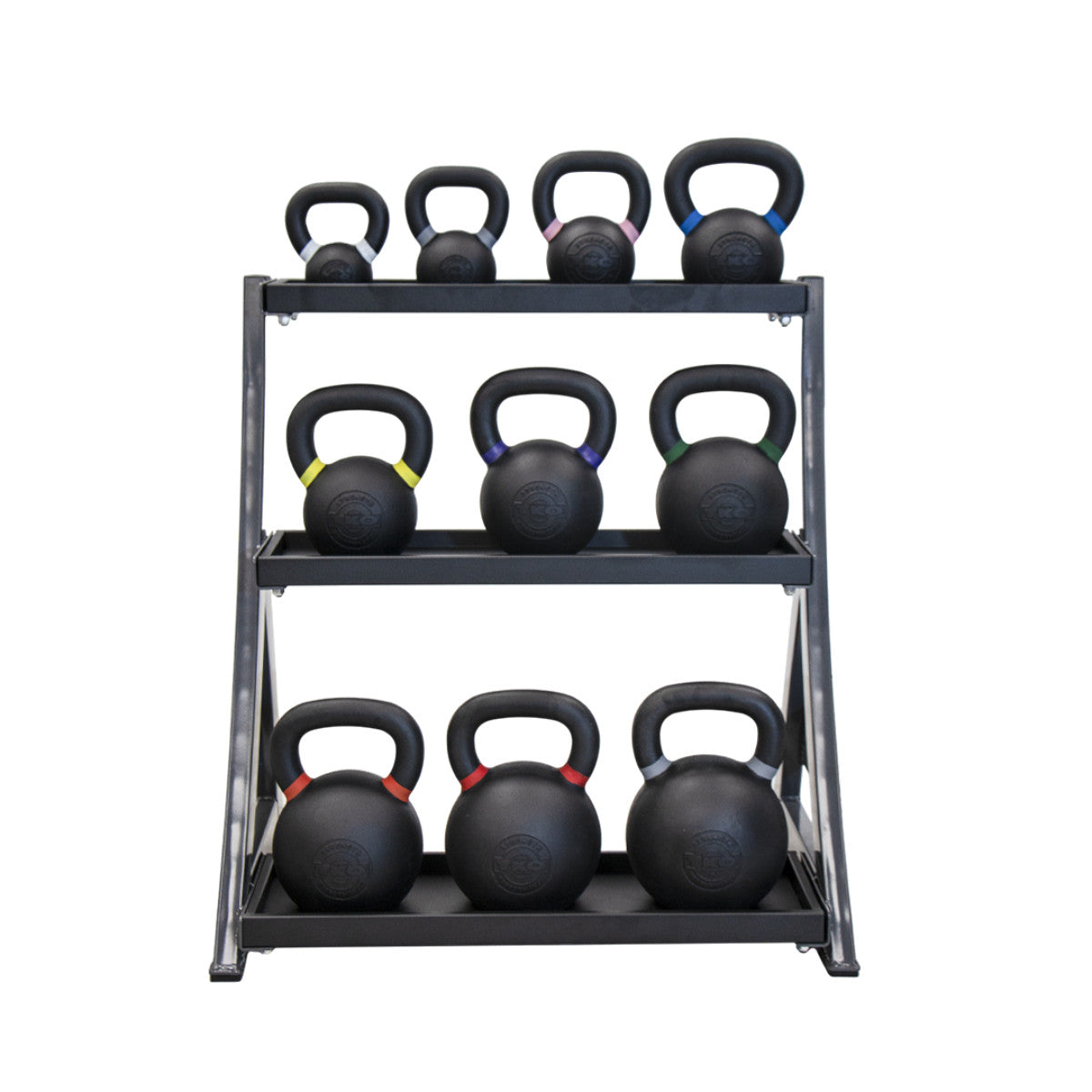 TKO S856-PKB4-36 Kettlebell rack with kettlebells on a white background