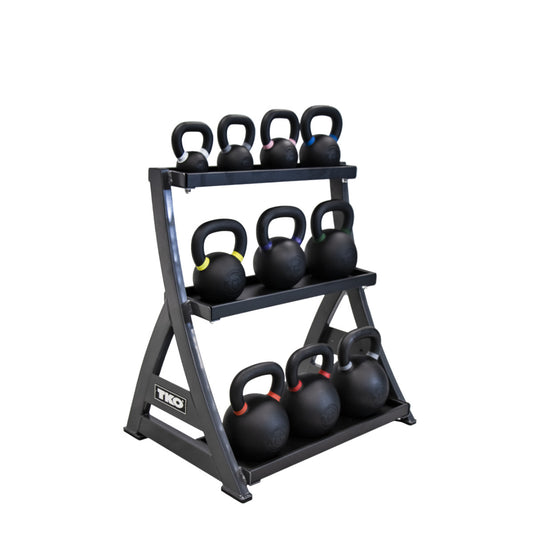TKO S856-PKB4-36 Kettlebell rack with kettlebells on a white background