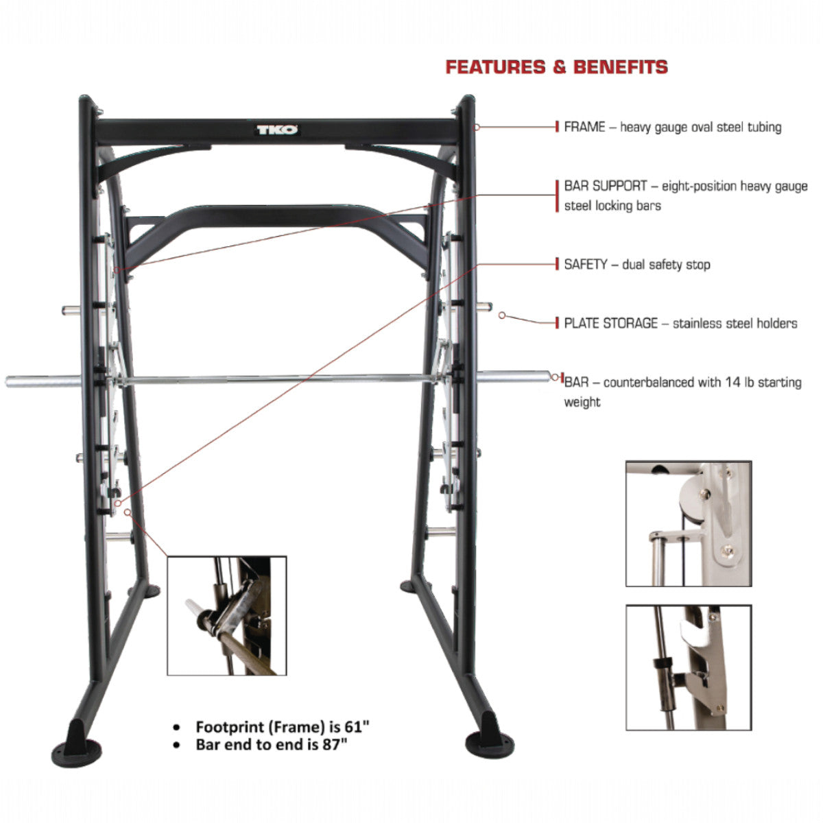TKO 872SM-BK Signature Plate Loaded Smith Machine specs